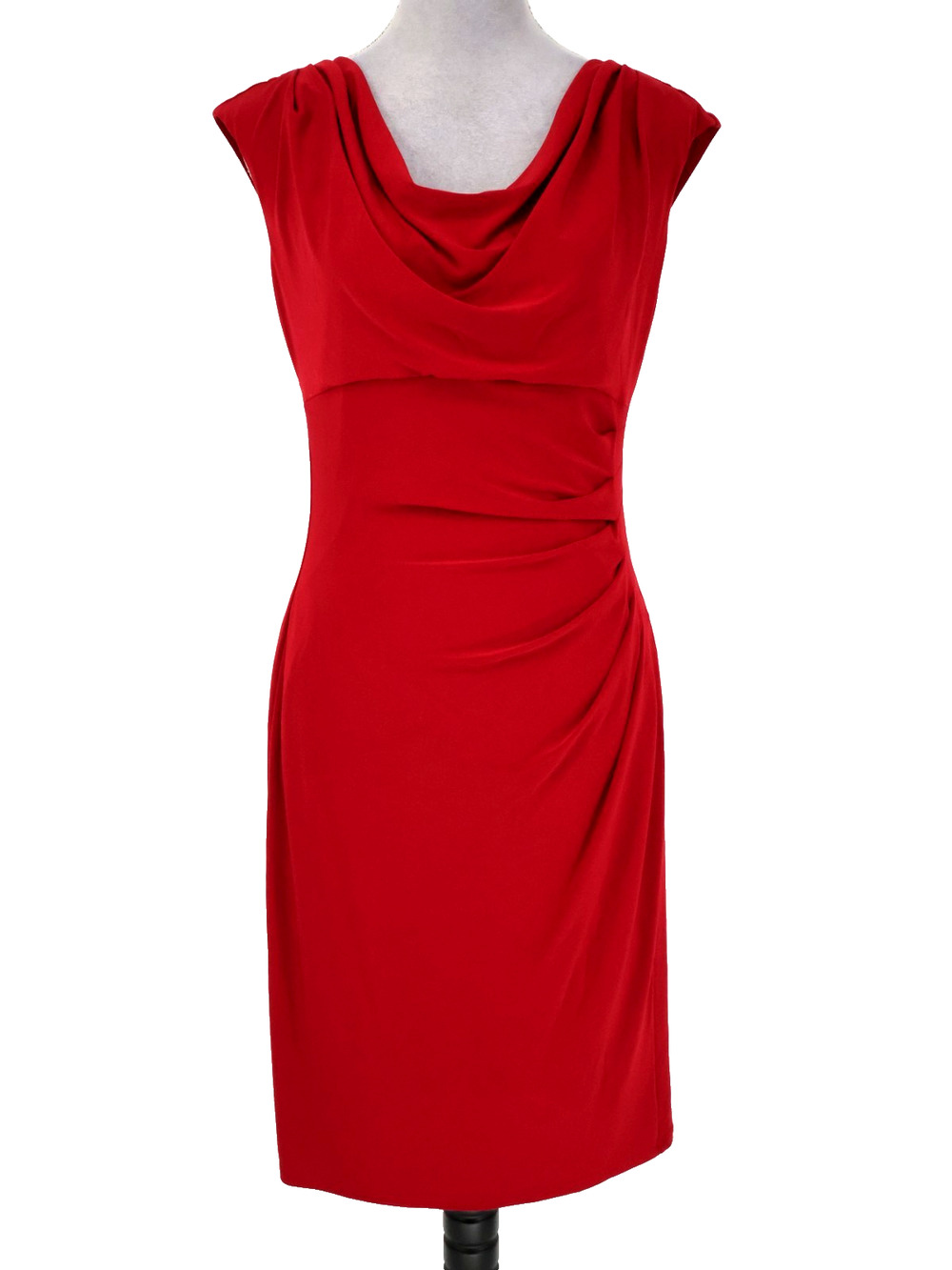LRL Ralph Lauren Dress Womens 6 Dark Red Stretch Knit Ruched Cowl Neck Party